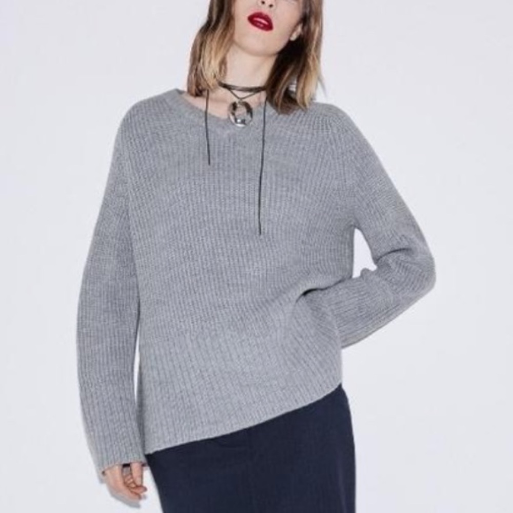 Zara Gray V-Neck Sweater - Picture 1 of 8